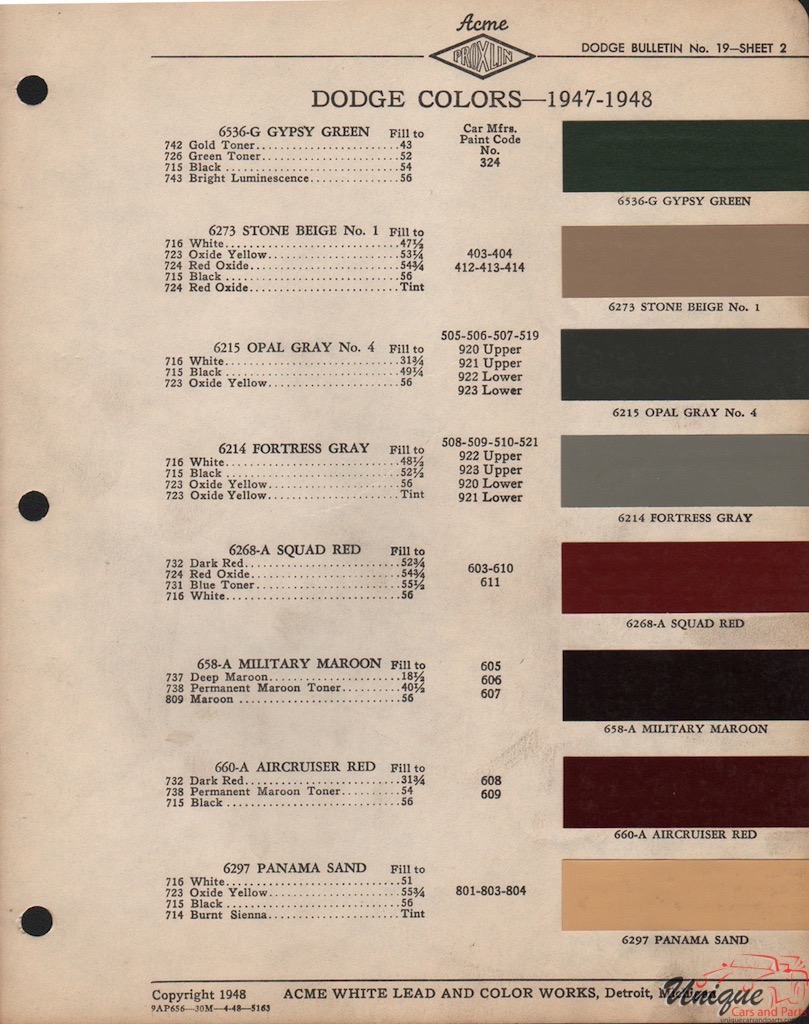 1948 Dodge Paint Charts Acme 2